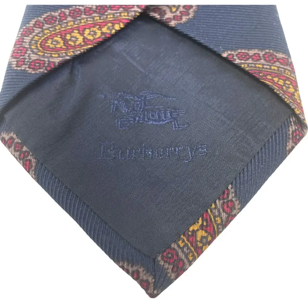 Burberrys Of London Men’s Vintage Navy Paisley Print Men’s Tie Circa 1980's